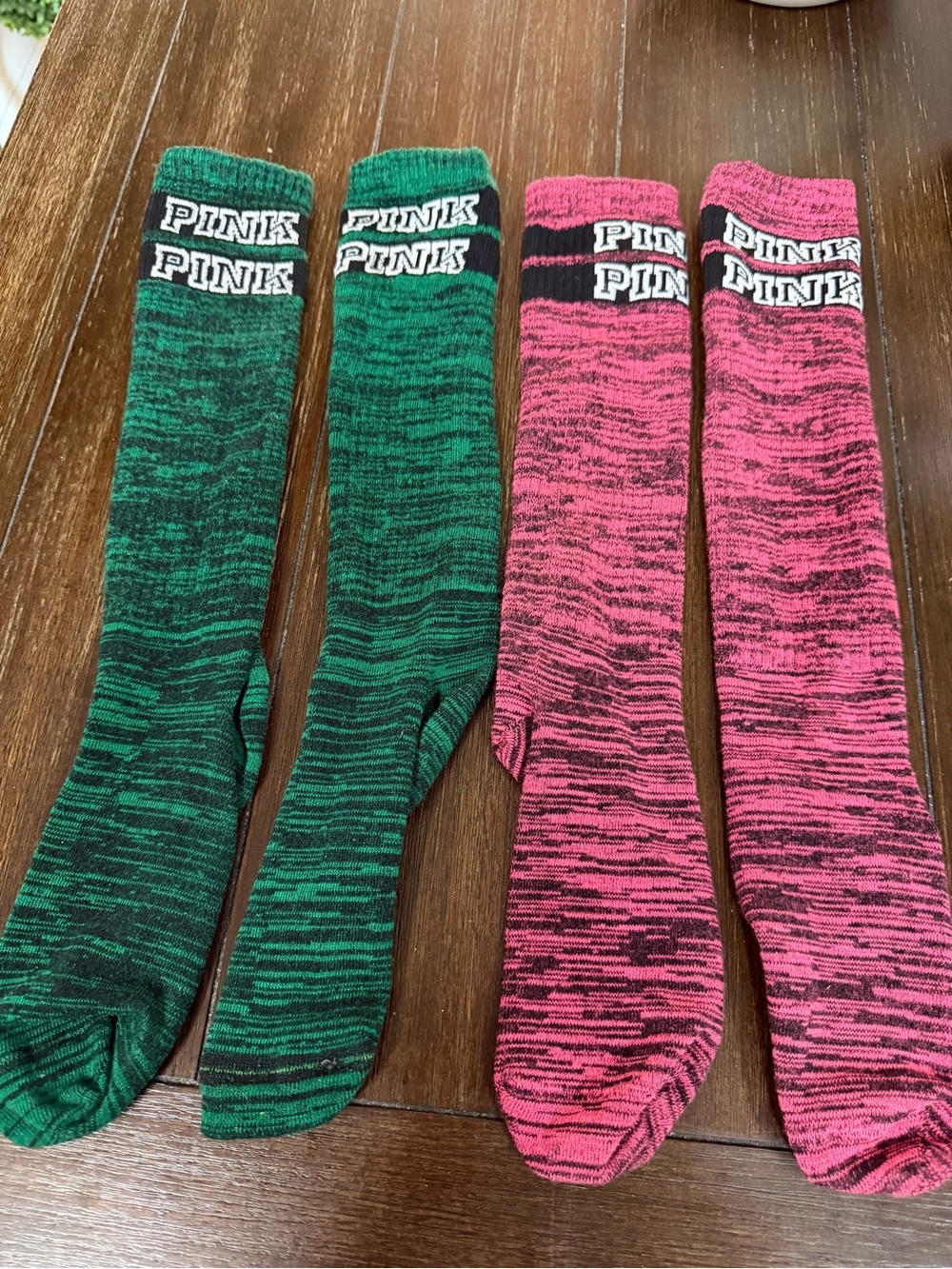 PINK Victoria's Secret Marled Knee-High Socks in Green & Pink